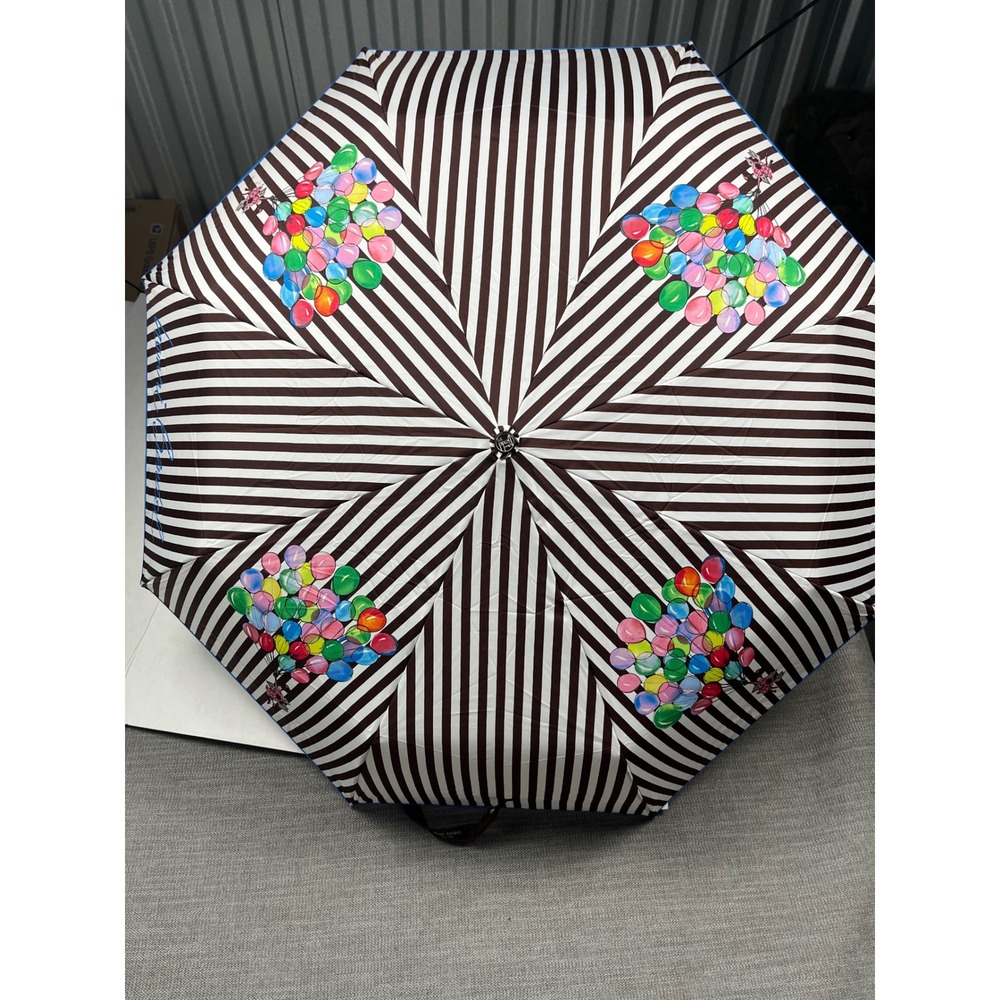 Henri Bendel Umbrella Brown Striped Balloon Graphic Travel